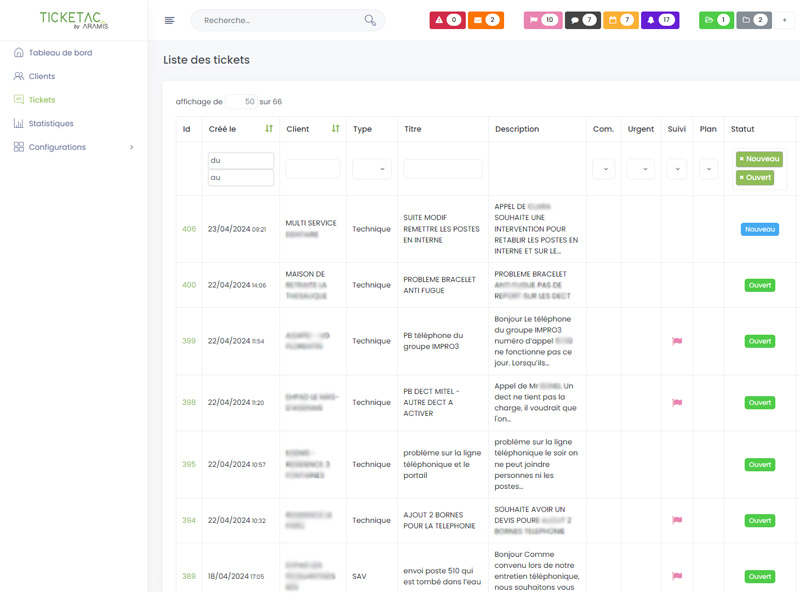 Application gestion de tickets Aramis