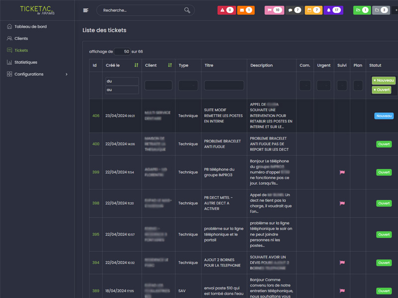 Application gestion de tickets Aramis